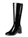 Vintage Patent Leder Block Heel Kniehohe Stiefel