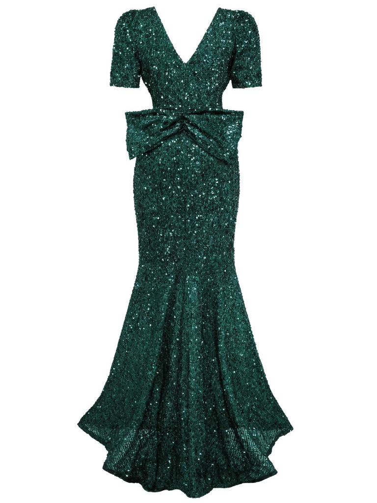 1930er Pailletten Bogen Maxi Meerjungfrauen Kleid