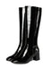 Vintage Patent Leder Block Heel Kniehohe Stiefel