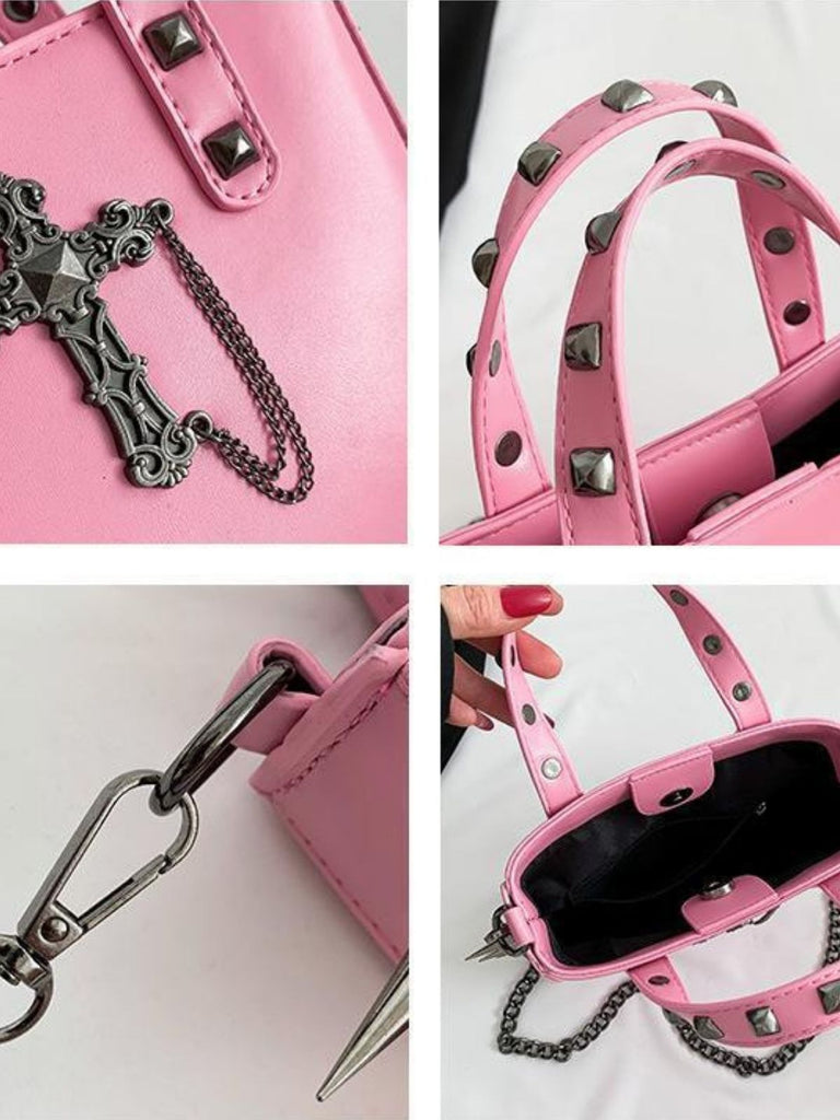 Gothic PU Leder Punk Nieten Handtasche