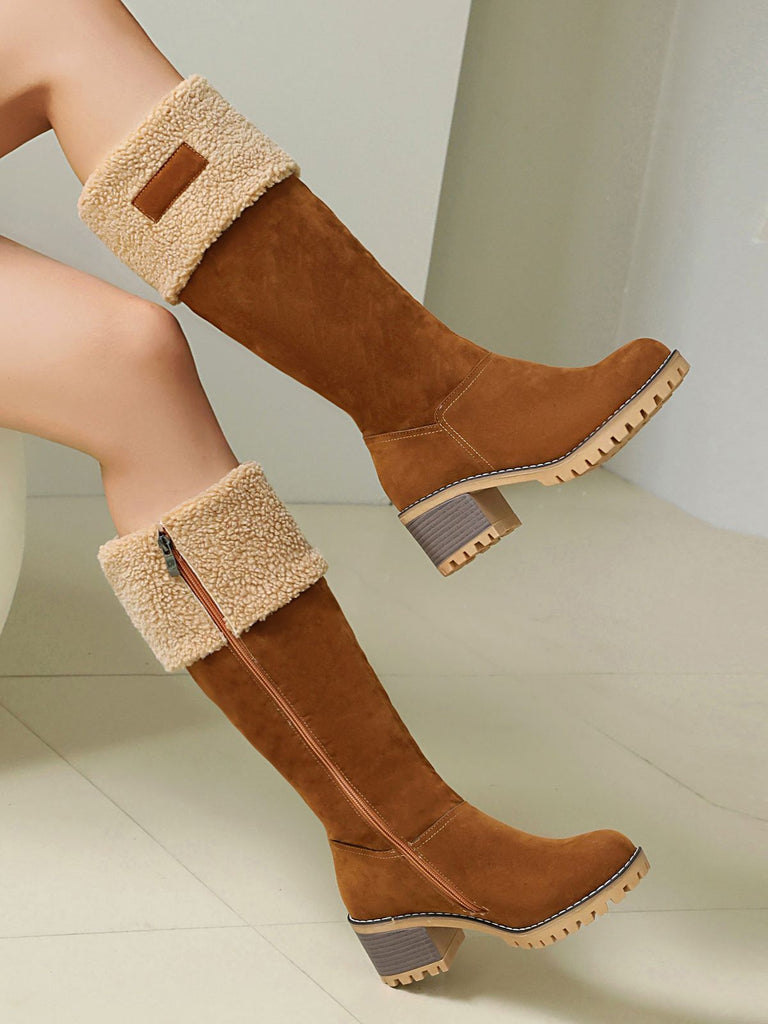 Winter Faux Wildleder Blockabsatz Schneestiefel