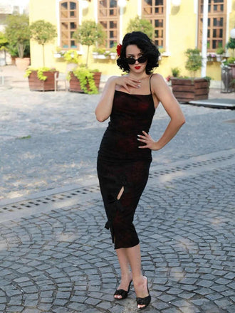Tiefrotes 1960er Halloween-Spinnennetz-Kleid