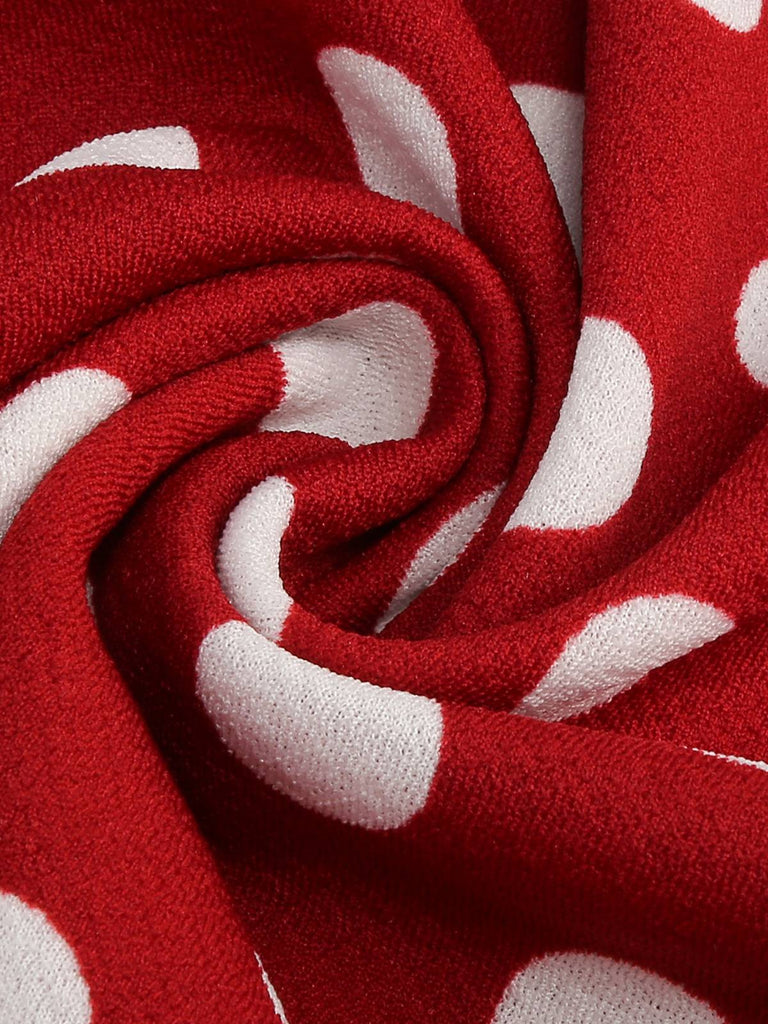 Schwarz 1950er Revers Polka Dots Patchwork Swing Kleid