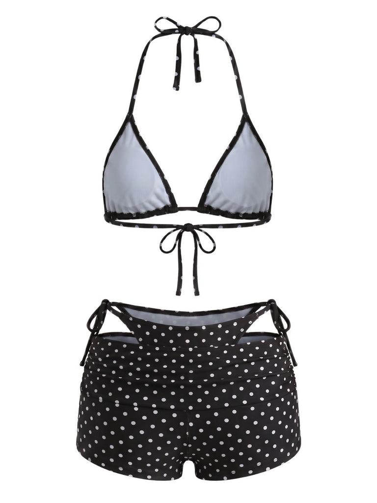 50er Bikini & Shorts mit Polka-Dots und Neckholder
