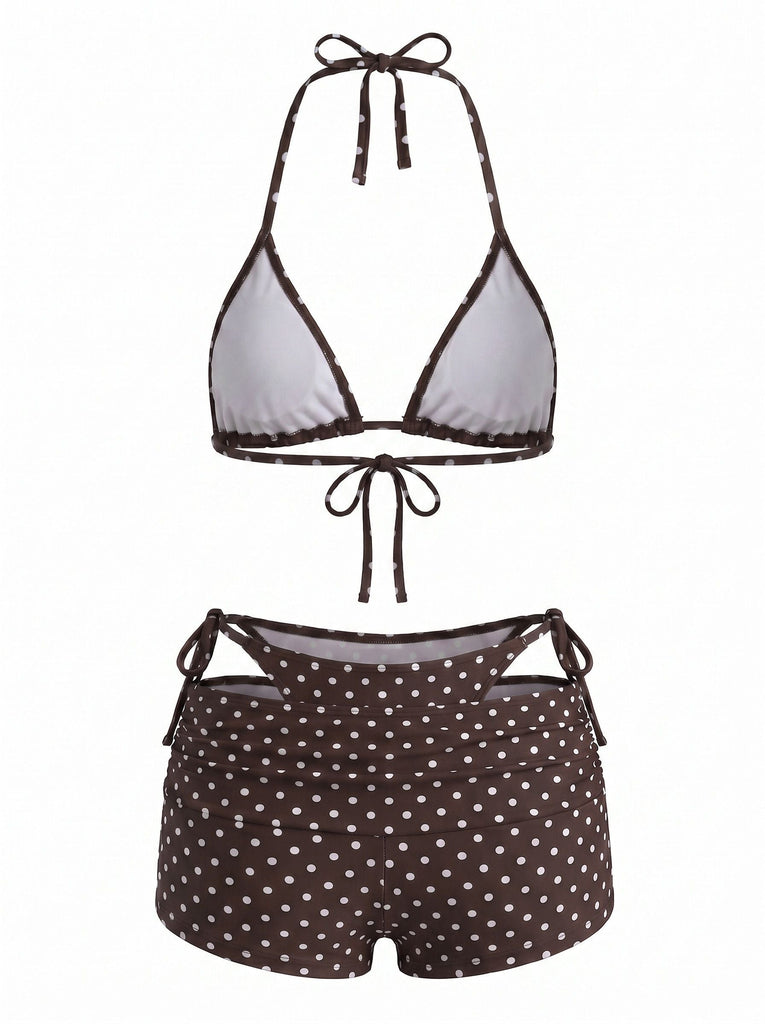 50er Bikini & Shorts mit Polka-Dots und Neckholder