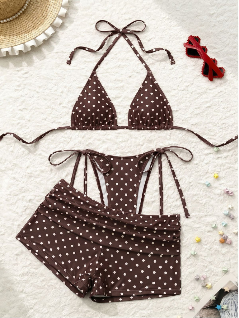 50er Bikini & Shorts mit Polka-Dots und Neckholder