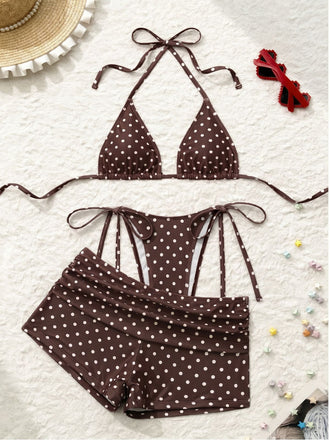 50er Bikini & Shorts mit Polka-Dots und Neckholder
