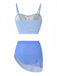 Rückseite: 3-teiliges blaues Bikini-Set aus speziellem Muschelstoff im Stil der 1940er Jahre, eleganter Vintage-Stil, perfekt für Liebhaberinnen von Vintage-Mode