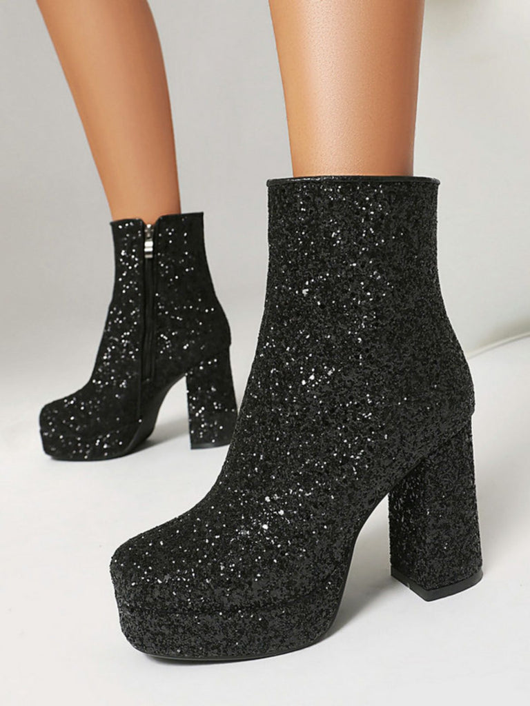 Gold Funkeln Platform Klobigem Absatz Stiefeletten