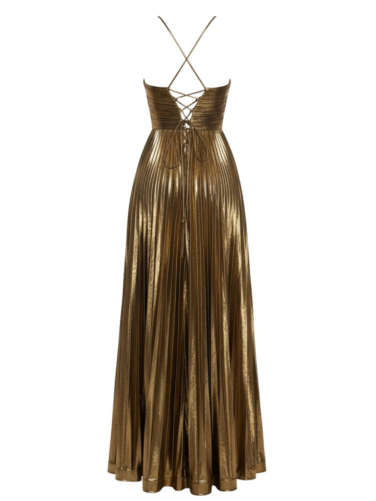 1930er Metallisch Kreuzen Halter Falten Kleid