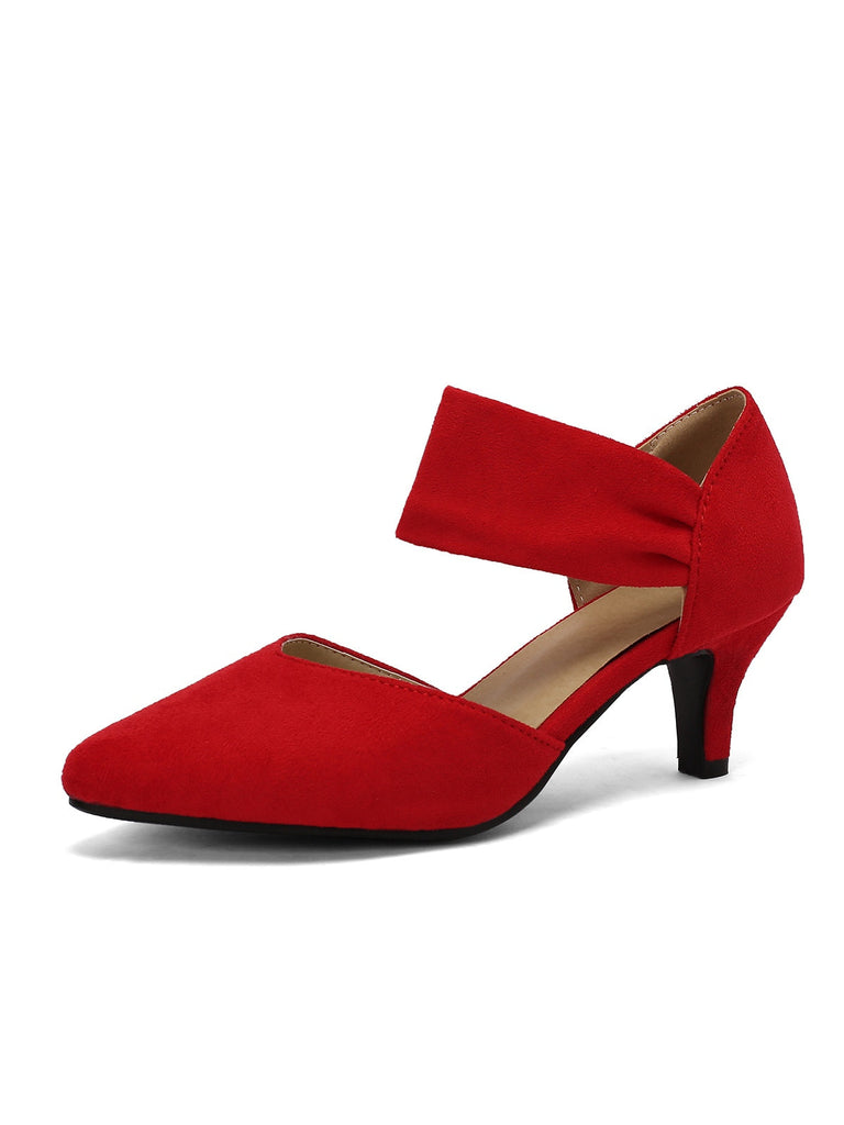 Rot Solide Spitze Wildleder Kitten Heels