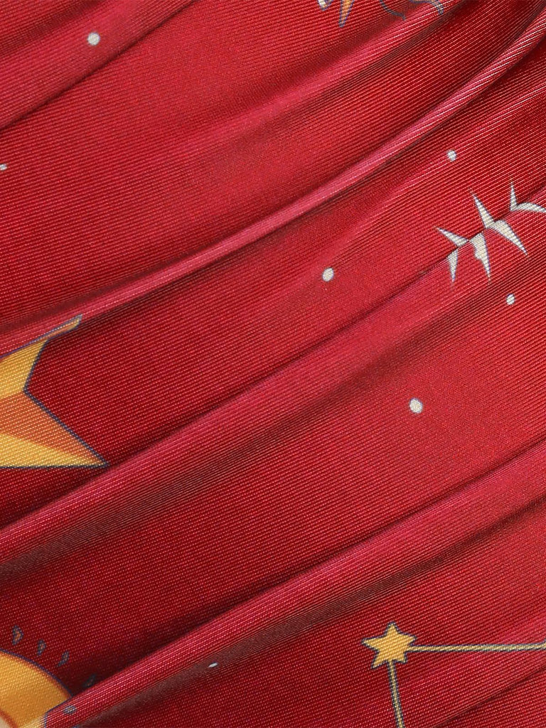 Schwarz 1940er Sonne Mond Sterne Schnürung Badeanzug