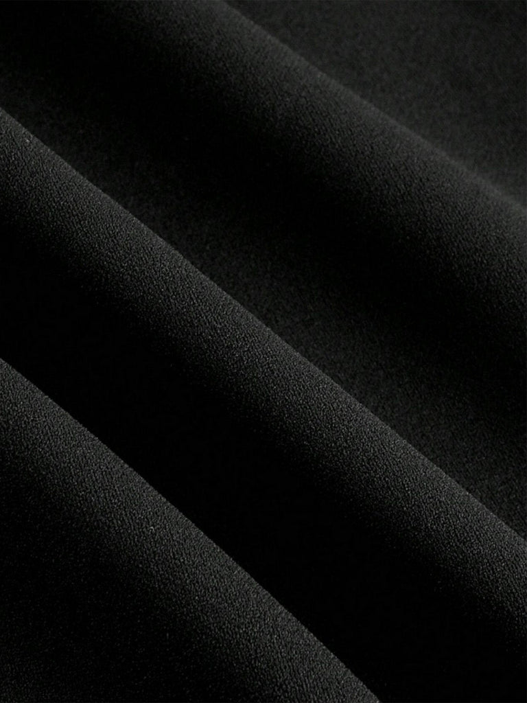 Schwarz 1950er Solide Schalkragen Spitze Patchwork Jumpsuit