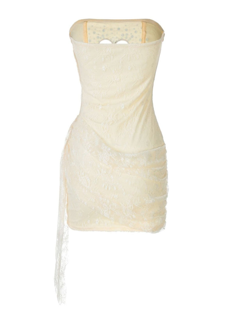 1980er Trägerlos Herz Cutout Diamant Spitze Kleid