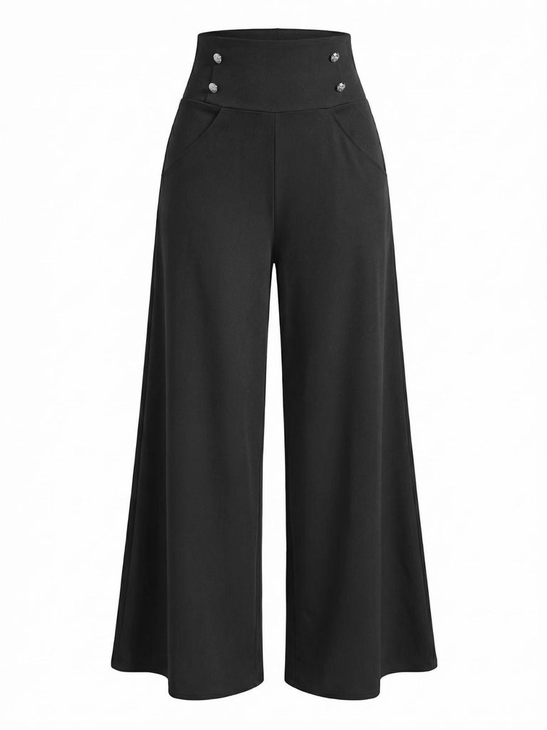1950er Solide Hoch Taille Doppel Knopfreihe Weitbein Hose