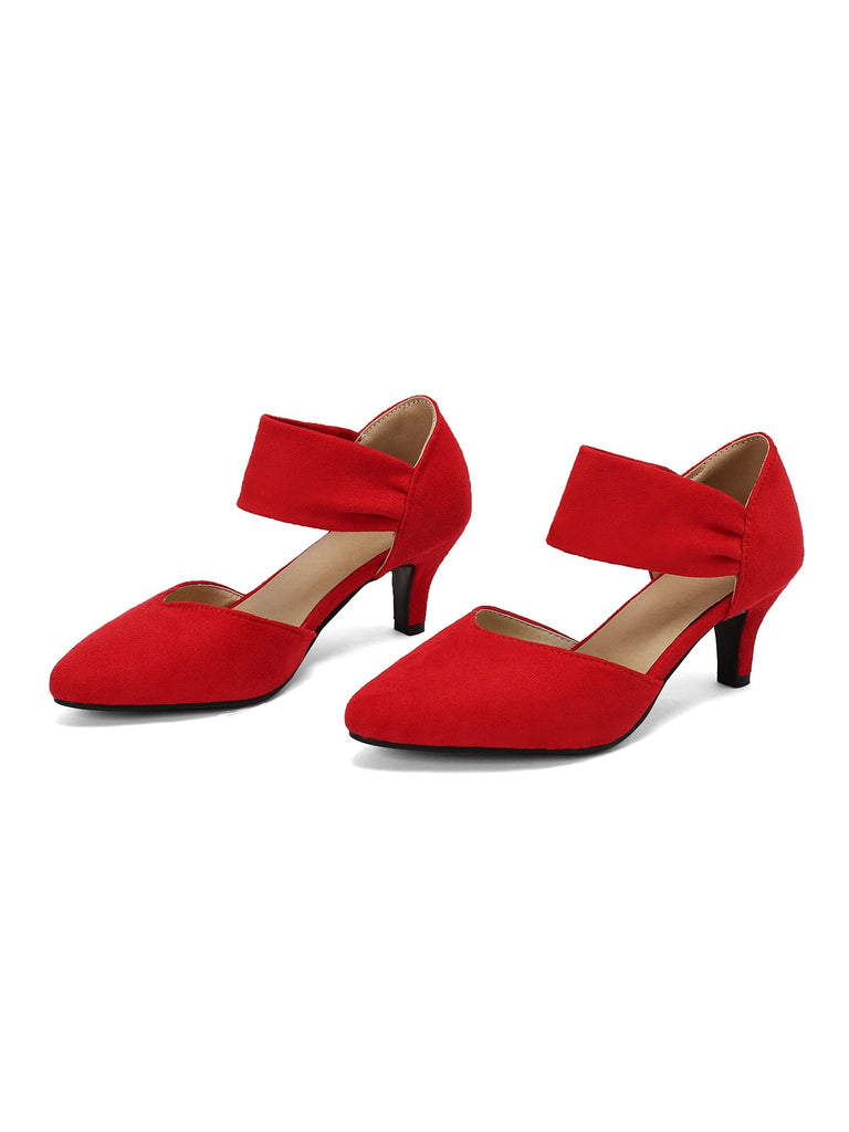 Rot Solide Spitze Wildleder Kitten Heels