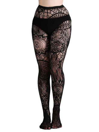 Halloween Gothic Spitze Blumen Muster Transparente Strumpfhosen