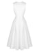 Weiß 1950er Solide Ärmellos V-Ausschnitt Knopf Kleid