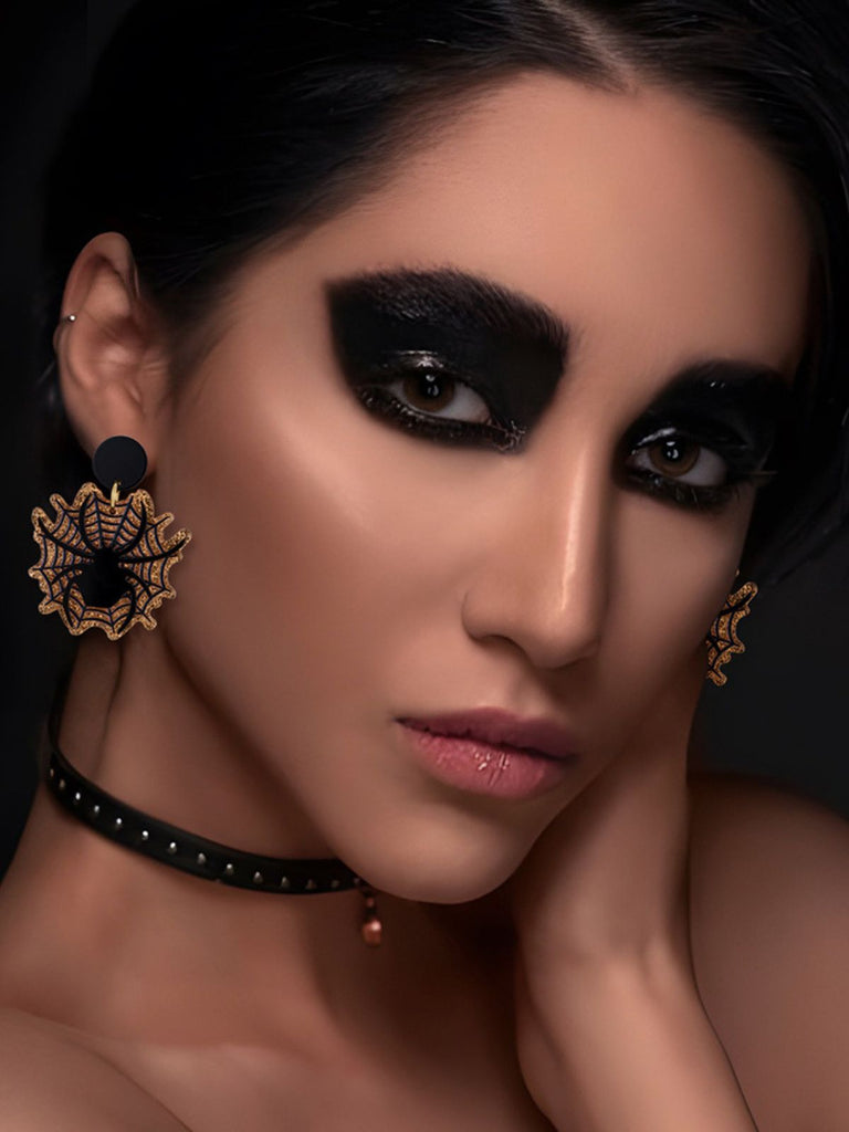 Vintage Schwarz Spinne & Spinnennetz Ohrringe