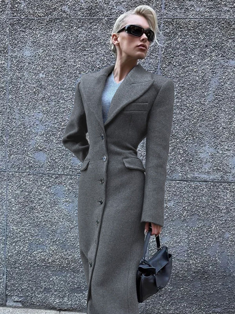 1930er Solide Reverskragen Tasten Faux-Wolle Mantel