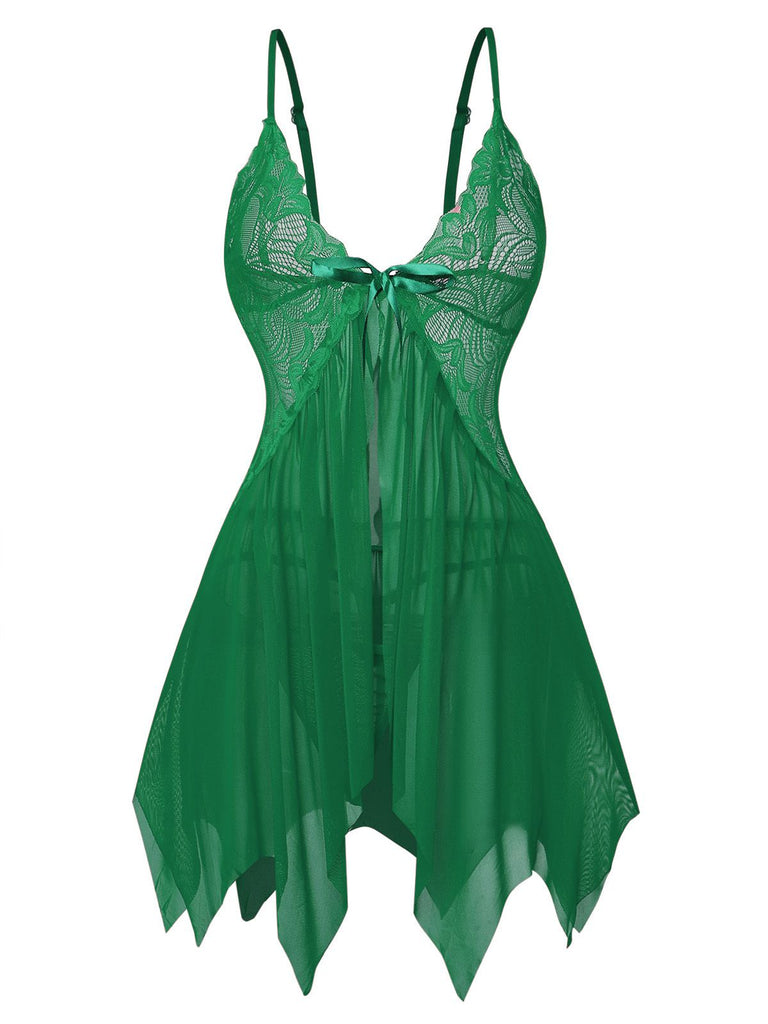 1980er Spitze Satin Band Babydoll Dessous Set