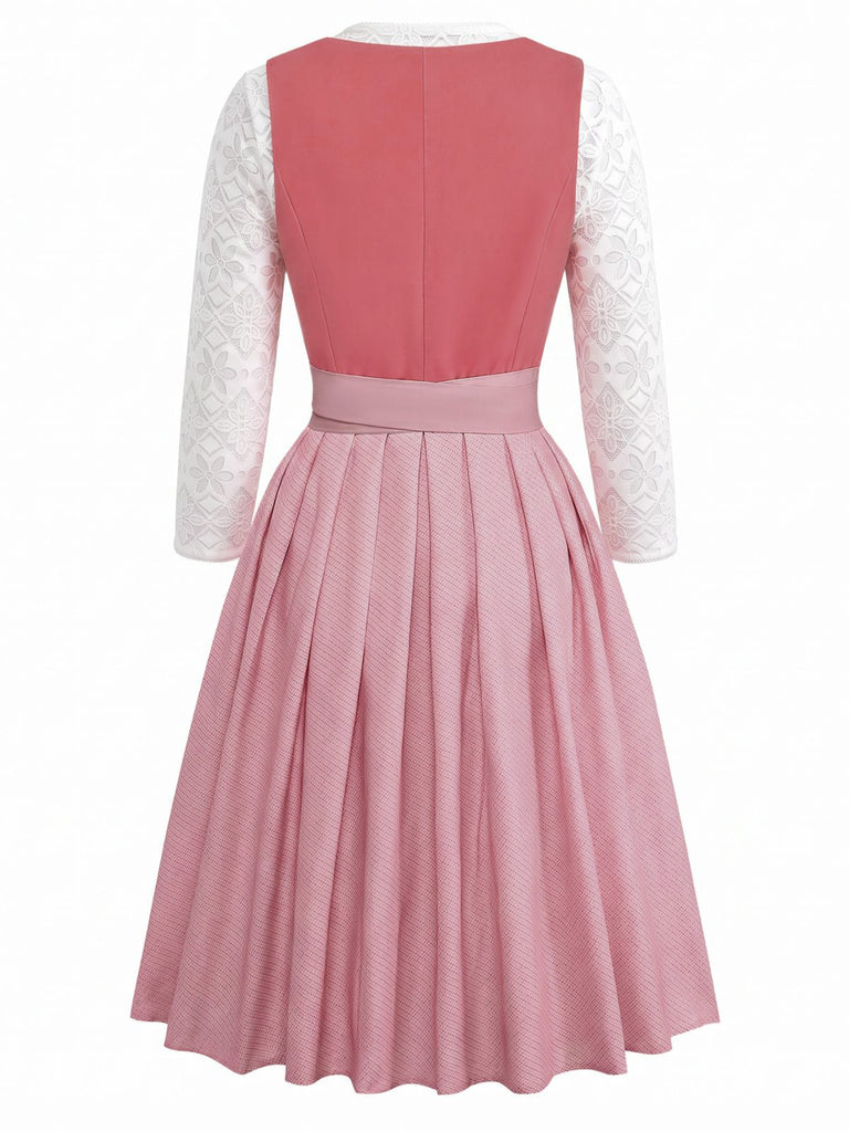 Rosa 50er Oktoberfest-Dirndl-Set mit Spitzentop und Schürze