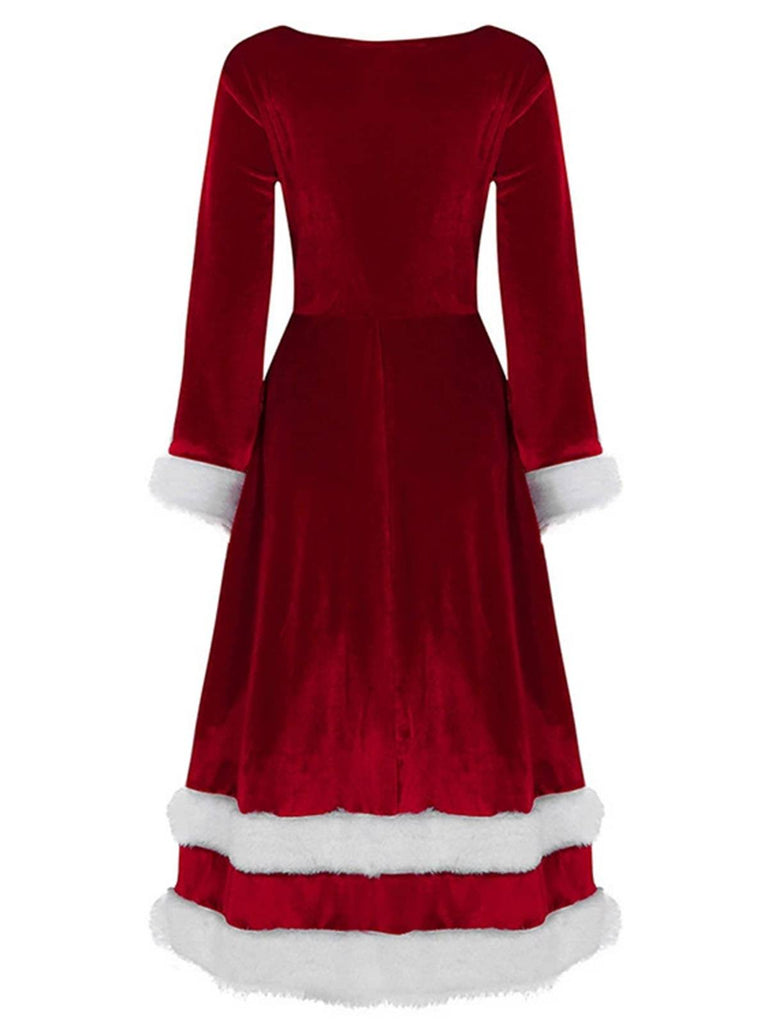 Grün 1940er Weihnachtsmann Faux Fur Trim Samt Kleid