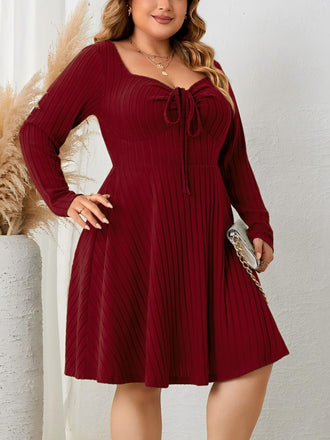 [Übergröße] Weinrot 1940er Solide Flanell Langarm Kleid