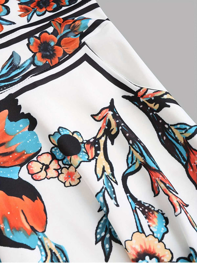 [Übergröße] Multicolor 1950er Blumen Spaghetti Träger Kleid