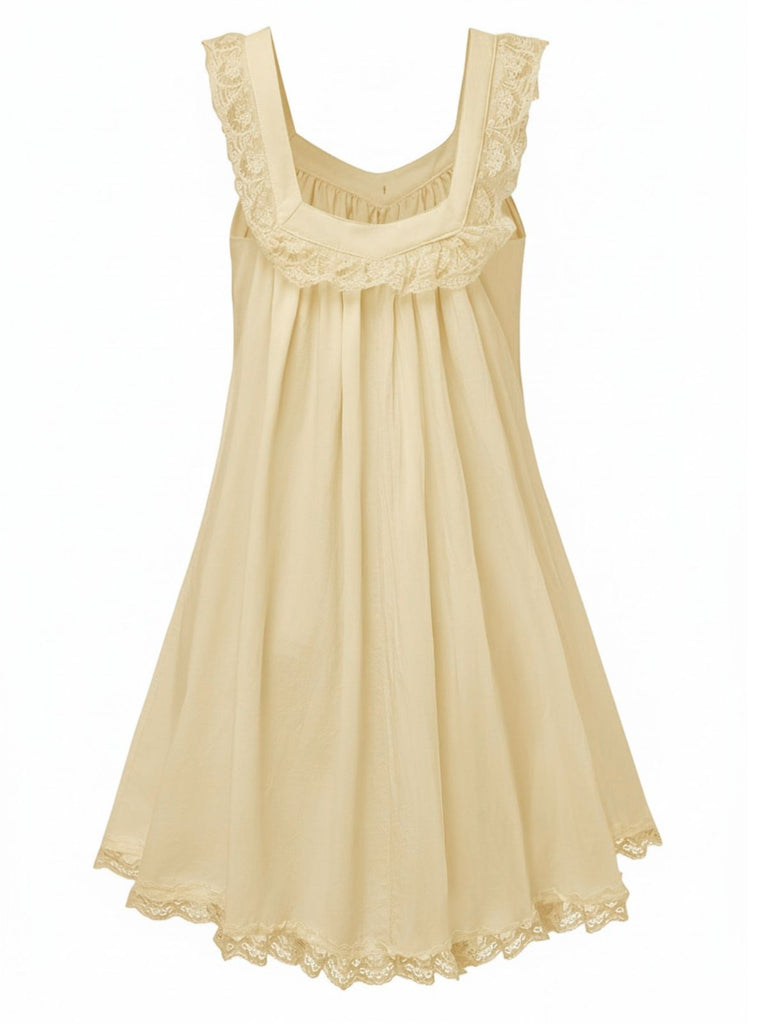 [Vorverkauf] 1960er Solide Bogen Rückenfrei Spitze Babydoll Kleid