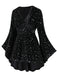 [Übergröße] Schwarz 1960er Stern V-Ausschnitt Samt Kleid