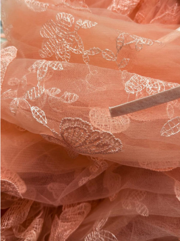 1930er Schmetterling Blumen Netz Bestickt Maxi Kleid