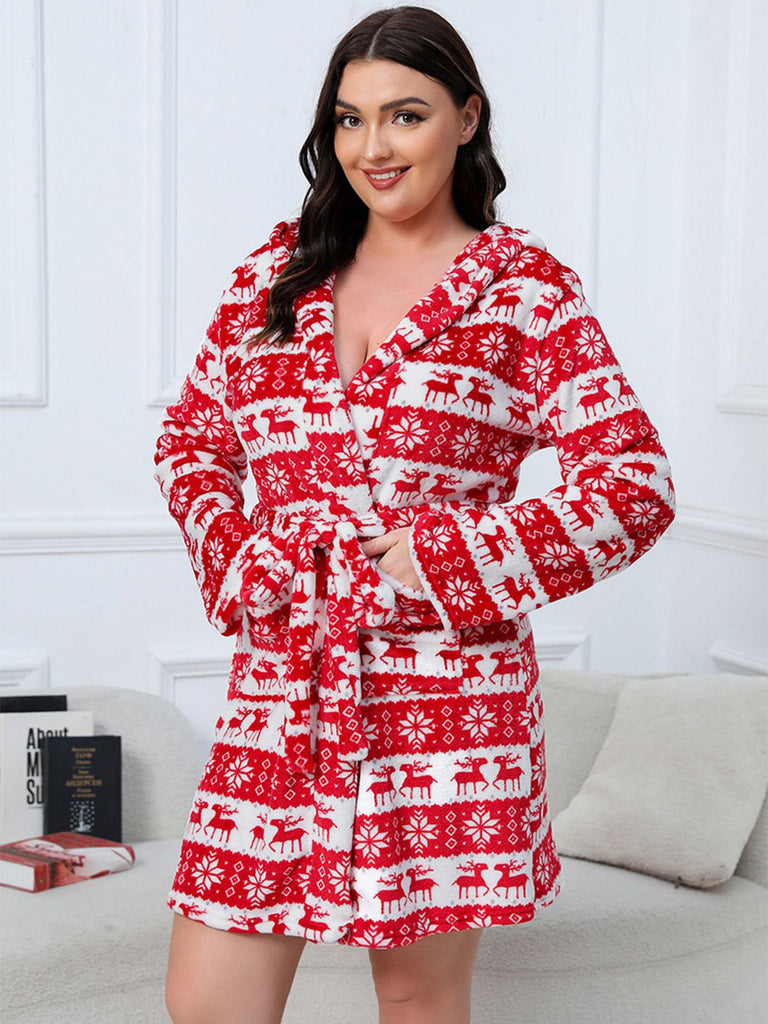 [Übergröße] 1950er Winter Plüsch Kapuzen Robe