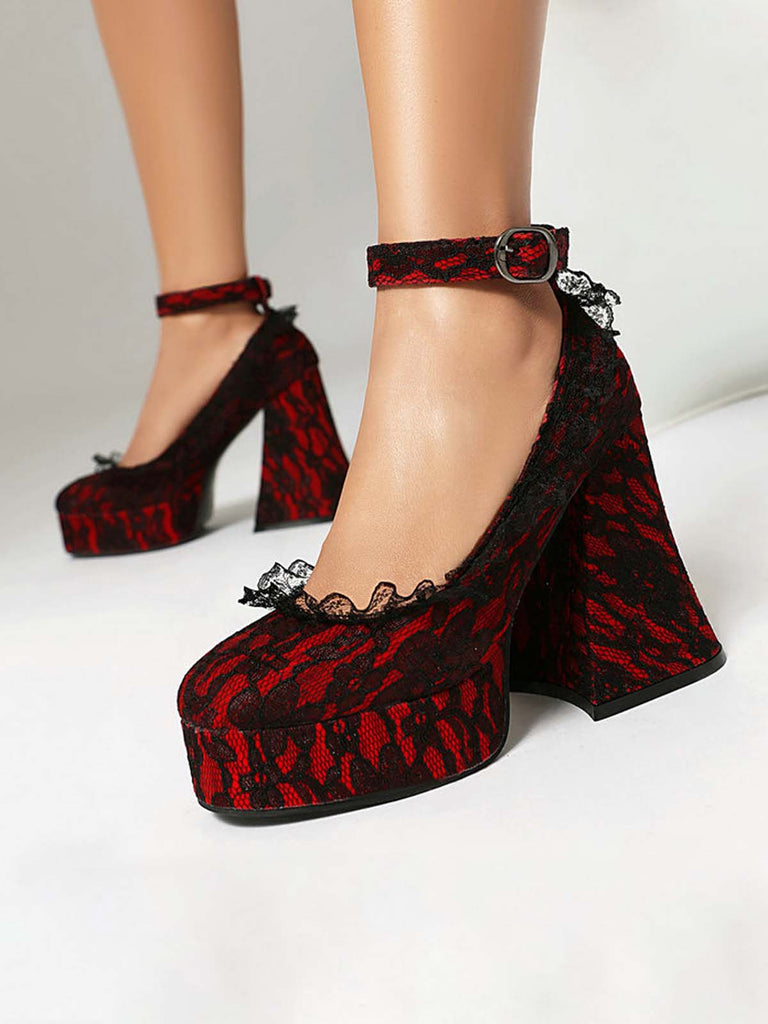 Halloween Blumen Spitze Punk Klobige Absätze