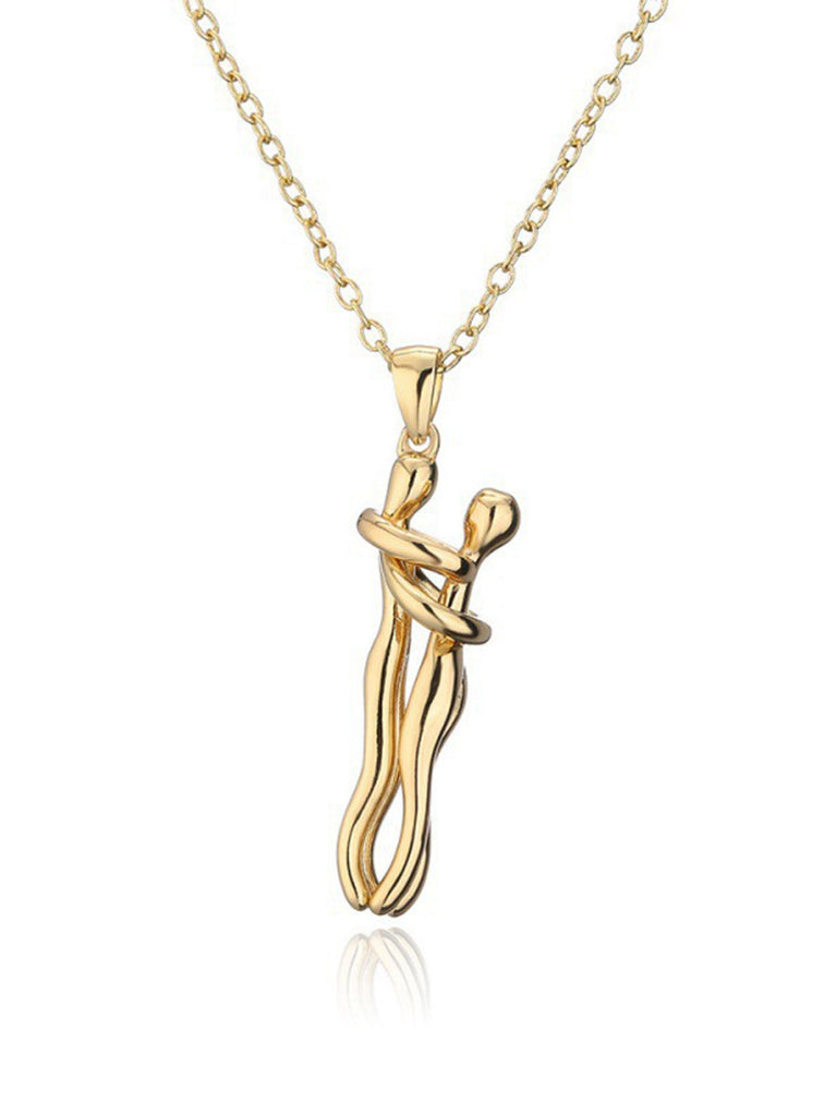 Vintage Gold Metallisch Paarumarmung Anhänger Halskette