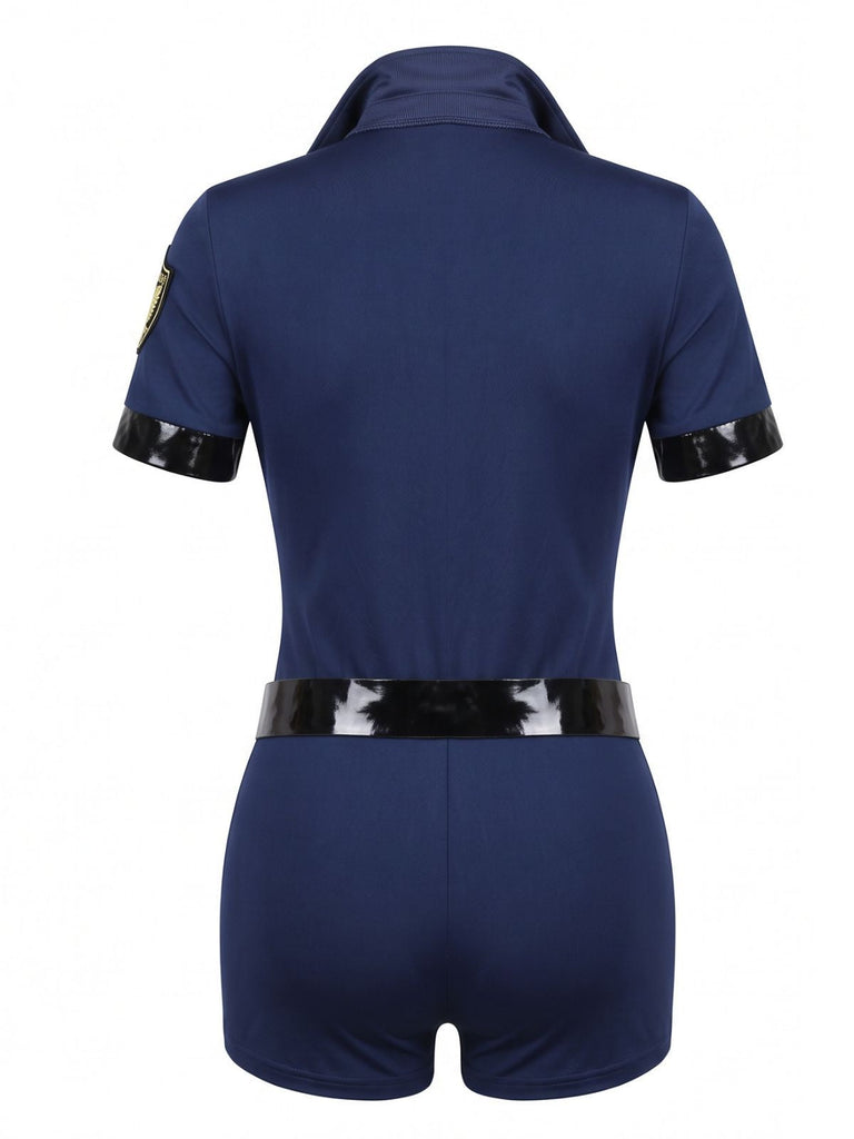 Marineblaues 80er Halloween Polizeikostüm mit Romper