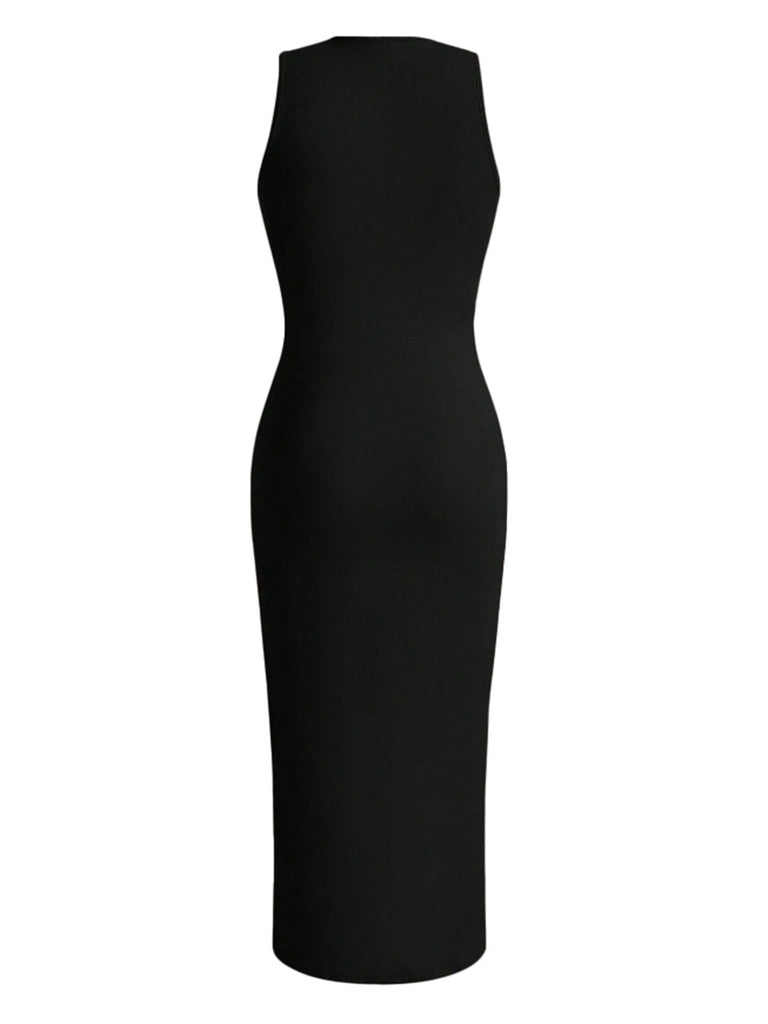 Schwarz 1960er Solide Ärmellos Enges Kleid