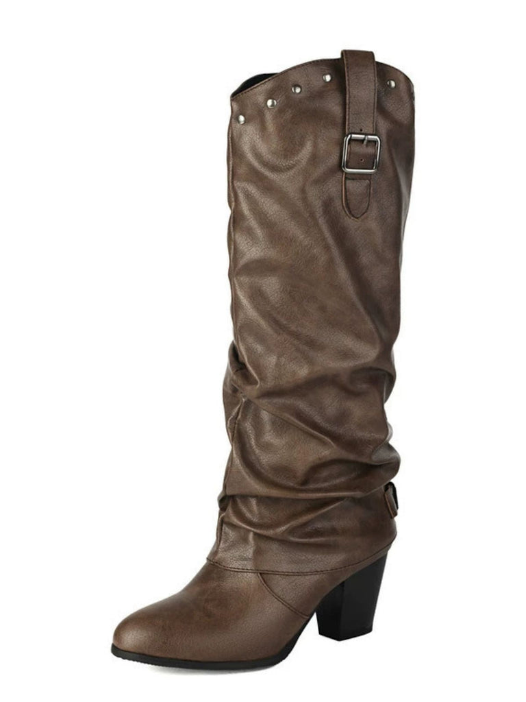 Vintage Genietet Schnalle Wadenmitte Stiefel