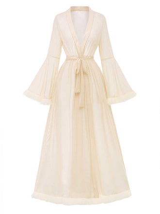 Sekt 1950er Durchsichtig Ausgestellt Ärmel Gürtel Lang Robe