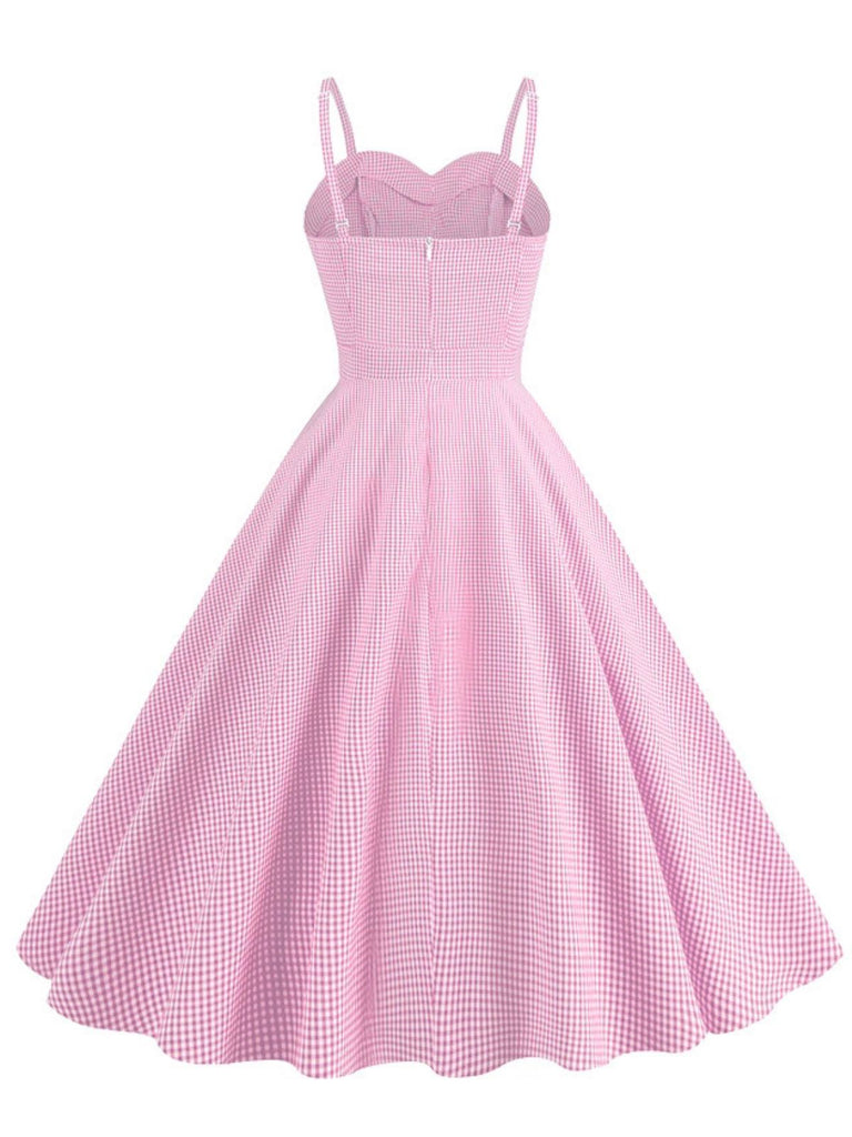 1950er Spaghetti Träger Plaids Tasten Swing Kleid