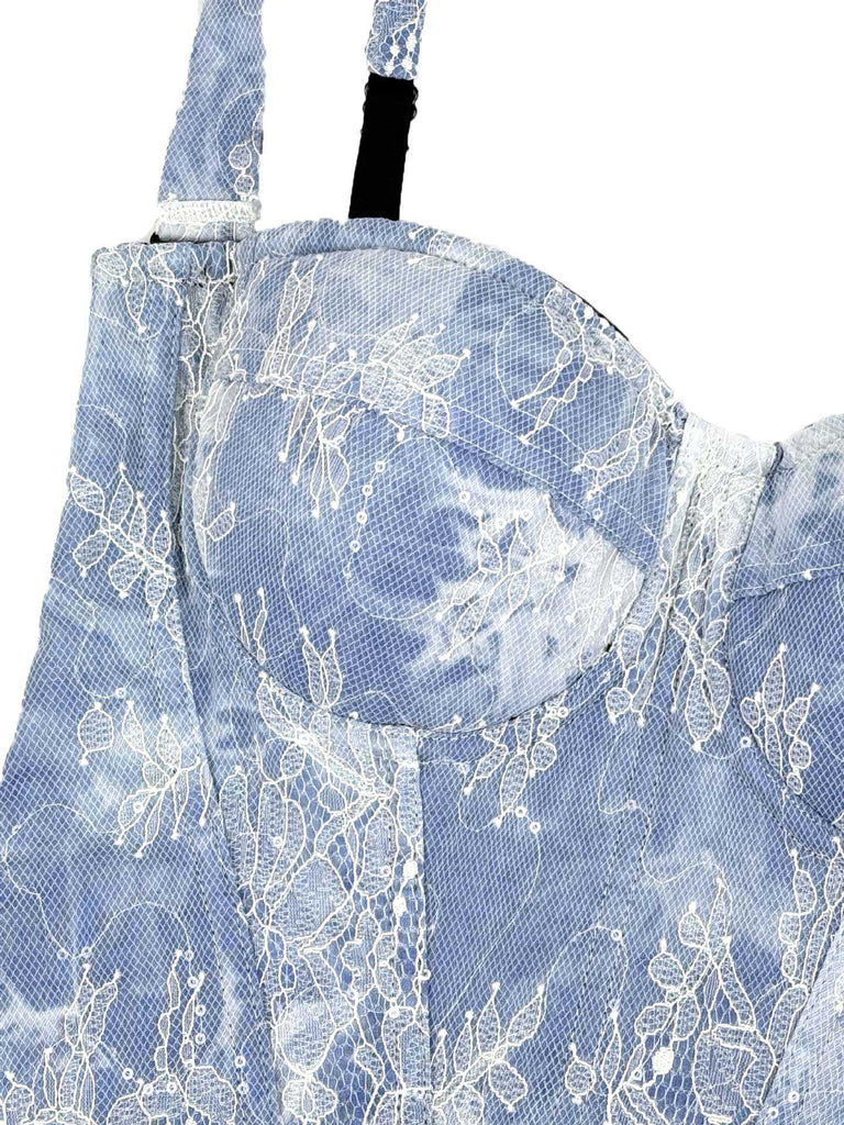 Blau 1950er Träger Denim Spitze Korsett Top