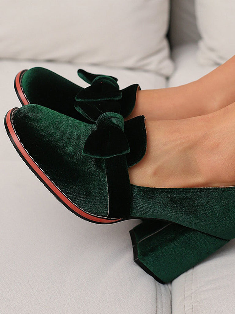 Solide Samt Bogen Detail Block Absatz Schuhe