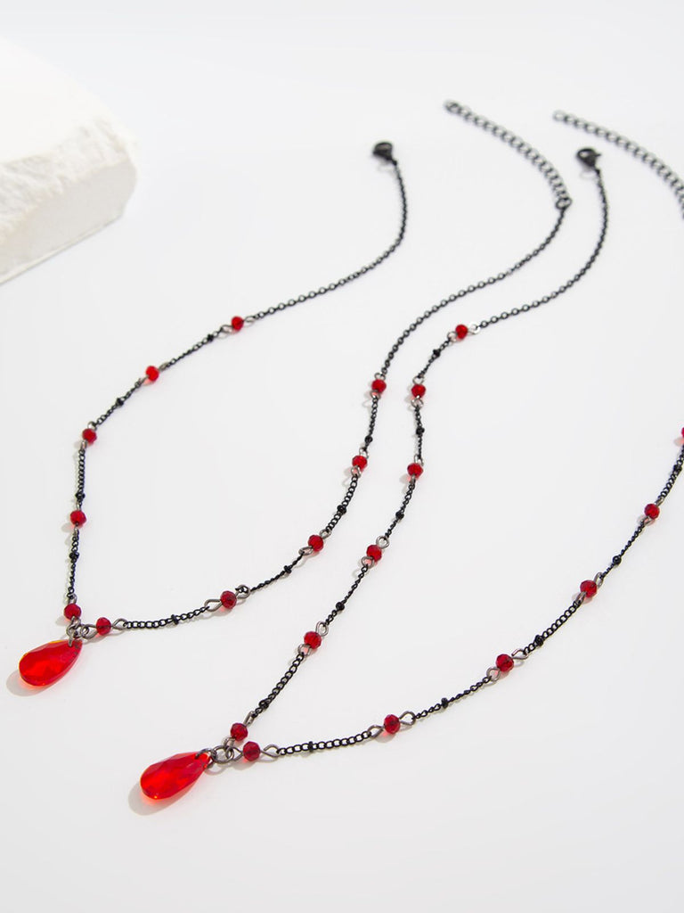 Gothic Doppelschicht Rot Kristall Halskette