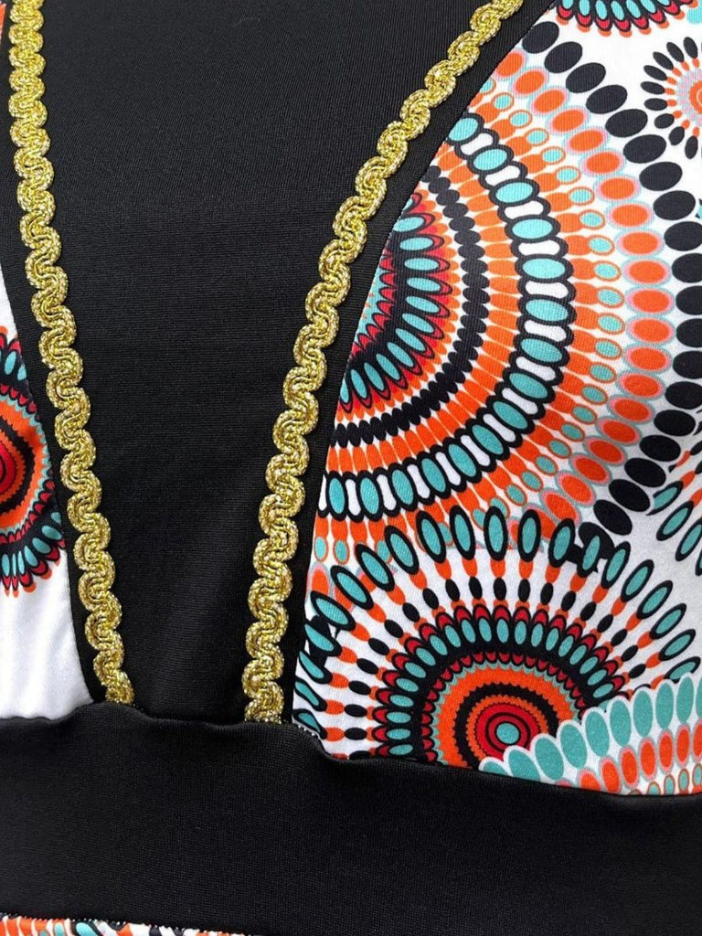 2PCS 1970er Hippie Glocken Ärmel Top & Schlag Hose