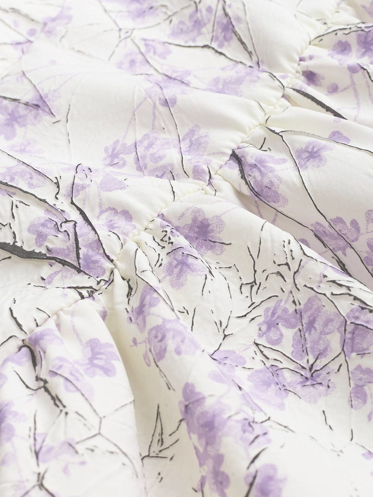 Lila 1970er Blumen Druck Spaghetti Träger Romper