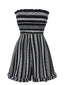 [Vorverkauf] Schwarz 1970er Boho Streifen Bandeau Gesmokt Romper