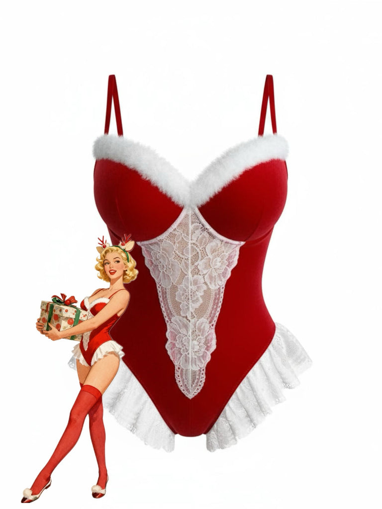 Rot 1980er Weihnachten Strampler Pyjama Set