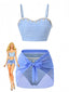 3PCS Blau 1940er Muschel Spezialgewebe Bikini Set