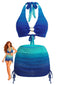3PCS Blau 1980er Farbverlauf Bikini Set & Rock Cover-Up
