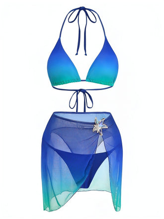 Dunkelblauer Farbverlauf-Bikini aus den 2000er Jahren – Vintage-Mode, Retro-Stil